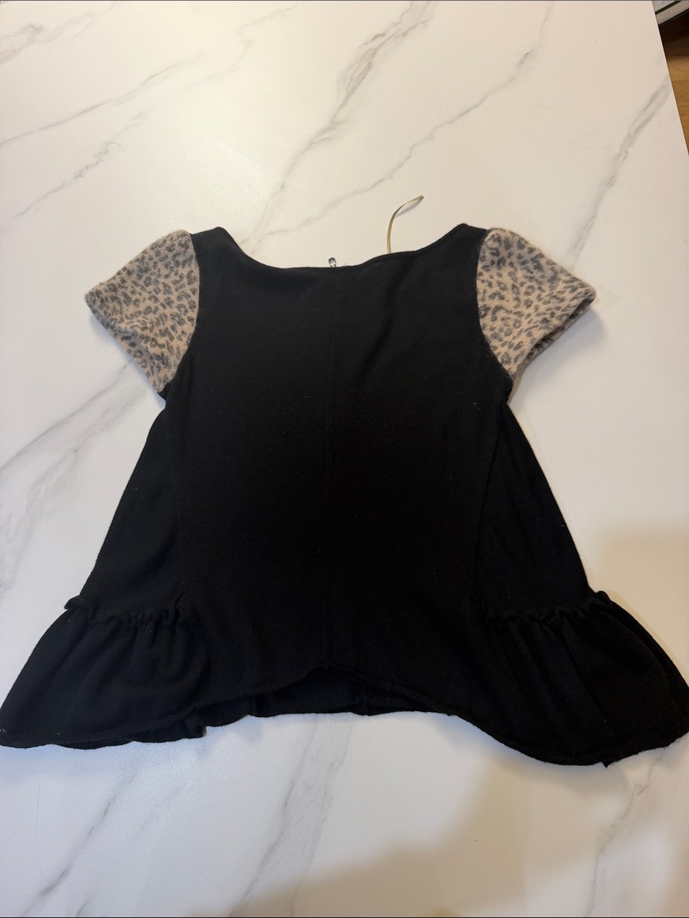 leifsdottir Black Blouse with Beige Leopard-Print Sleeves